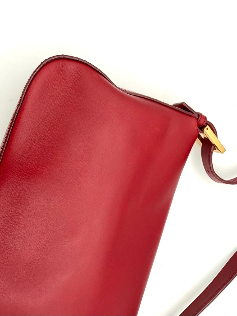 Fendi Red Leather Baguette Shoulder Bag with Gold Hardware